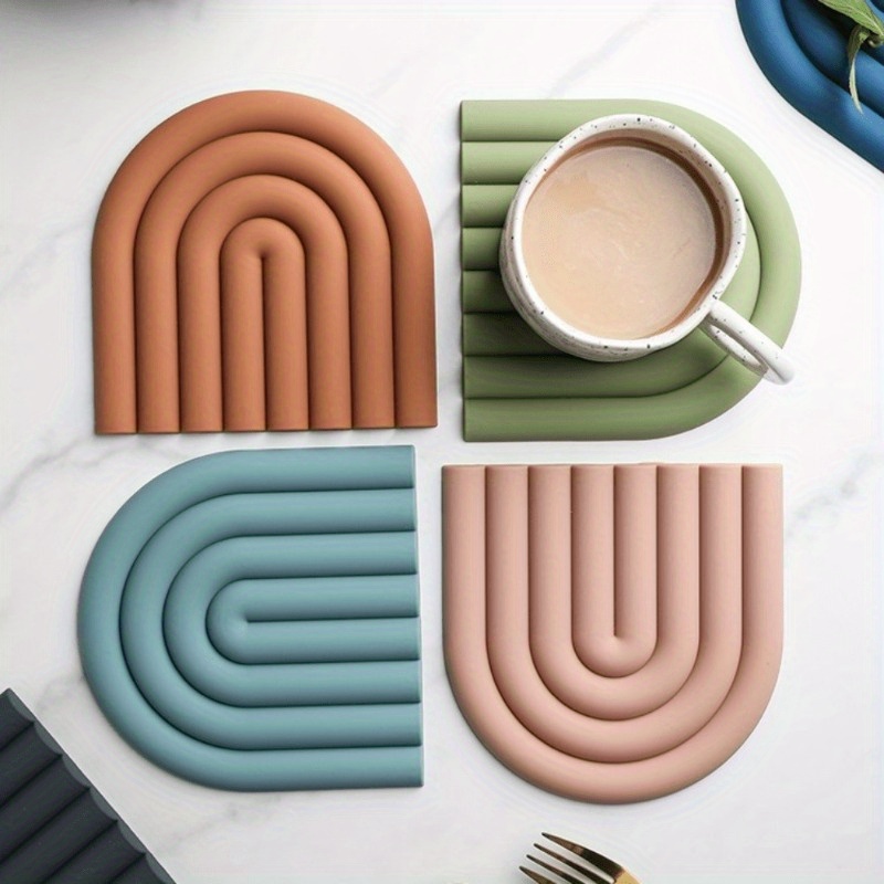Marble Coaster Set - Morandi Rainbow Silicone Coaster - Thick,