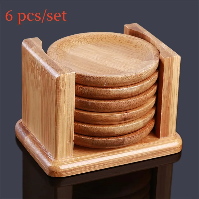 6PCS Round Shape Bamboo Coaste - Marble Coaster Set review and price