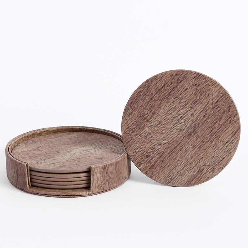 WOTOR 6PCS/Lot Circle Wood Gra - Marble Coaster Set review and price