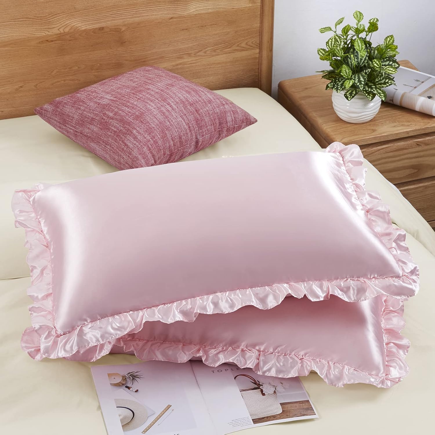 2Pcs Satin Ruffled Pillow Case - Silk Pillowcase review and price